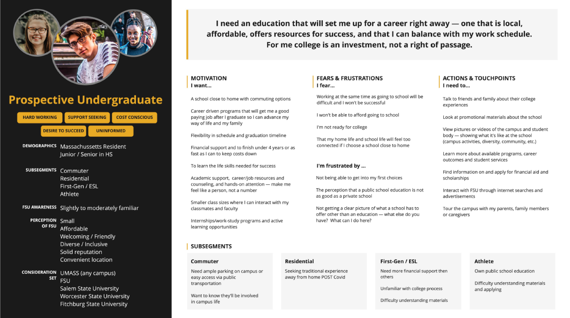 Prospective Undergraduate persona example