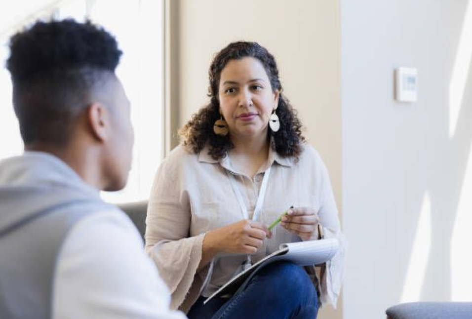 Man and woman talking