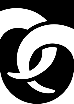 Black logo on gold background